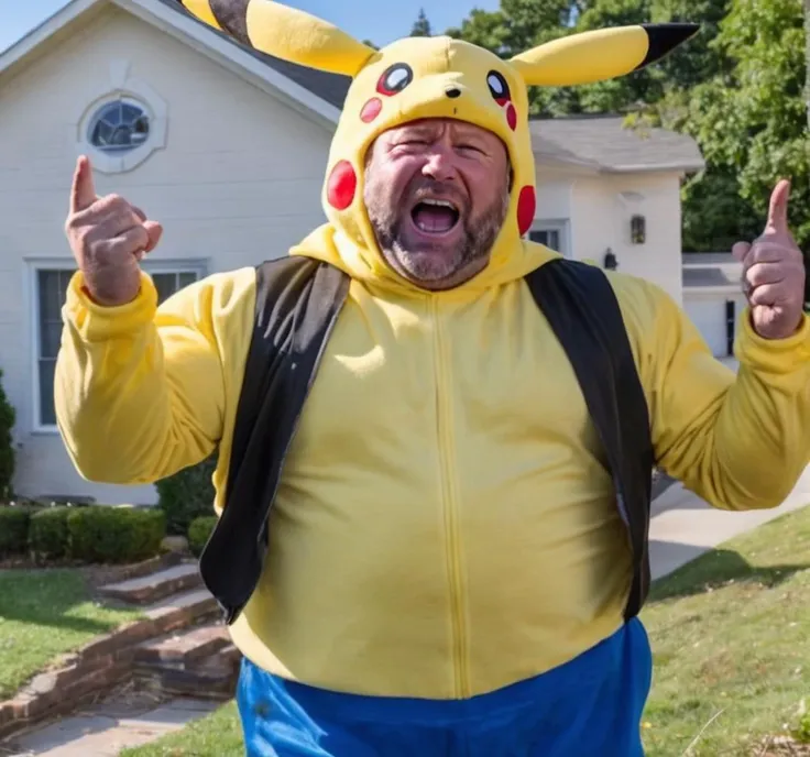 araffe dressed in a pikachu costume with a backpack and thumbs up