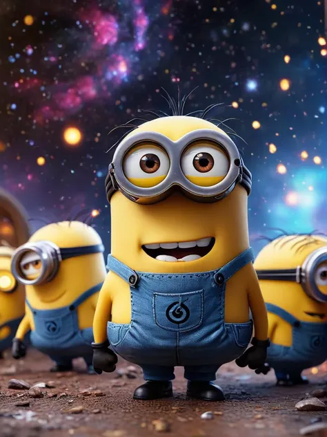 minions are standing in a row with their eyes open