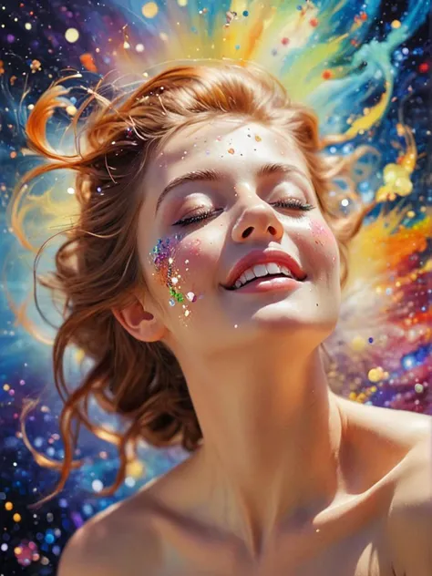 ("In the dance of sunlight and shadow, the world transforms, revealing hidden dimensions of beauty and depth.":1.1) , Bokeh, Hopeless, spotlight, saintly, <lora:dare_holy_nebulas:1> model, HOLY, Transfixed, Vivid oil paints, Galactic nebulas swirling, burs...