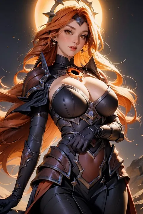 <lora:solar_eclipse_Leona:1>  <lora:add_detail:0.5>   ((HDR, best quality, masterpiece, detailed, High Resolution)), film grain, cleavage, shine, solo, blush, curvy woman, thigh, light smile,  (Solar_Eclipse_Leona, orange_hair, large_breast:1.2), both hand...