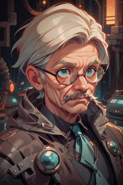 a close up of a man with glasses and a mustache