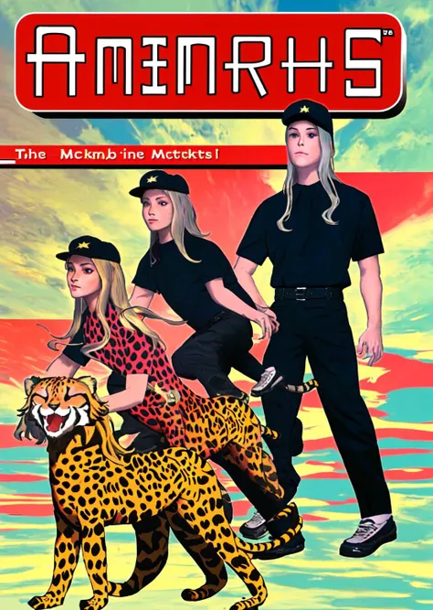 anime, animorphs, McDonaldsUniform turning into a Cheetah,  mosaic-like, <lora:Animorphs-09:1>, <lora:McDonaldsUniform:0.4>, shirt, black shirt, uniform, black pants, pants, cap,