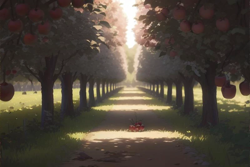 <lora:simplypaint:0.8>, orchard, fruit-laden trees, bountiful harvest, rural, <clip:skip:2>, masterpiece, 8k, high resolution, shallow depth of field, sharp focus