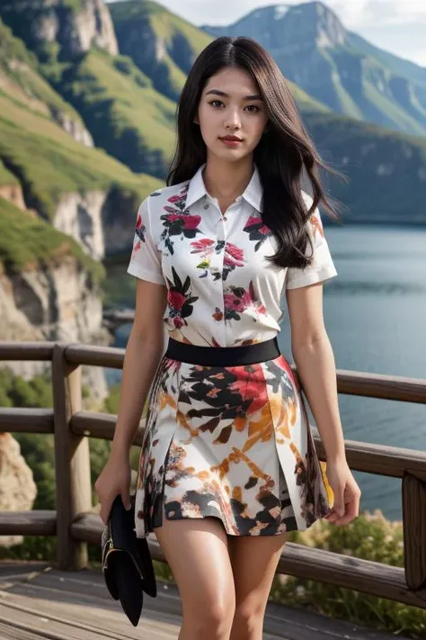 1 woman, 22yo, realistic, masterpiece, high detailed skin, looking at viewer, full body shot, scenic view, long hair, black hair
<lora:Print_Shirt_Skirt_By_Stable_Yogi:1> print shirt, print skirt