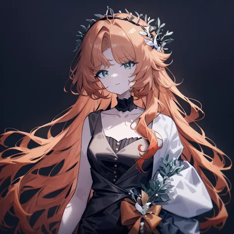 anime girl with long red hair and a flower in her hand