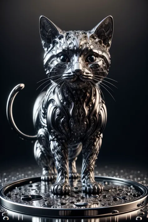 a ral-chrome cute kitten made out of metal, (cyborg:1.1), ([tail | detailed wire]:1.3), (intricate details), hdr, (intricate details, hyperdetailed:1.2), cinematic shot, vignette, centered, masterpiece, (intricate:1.1), best quality, 8k, open mouth:0.8, f2...