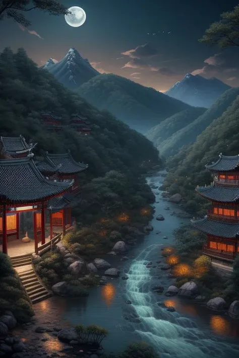 guofeng,night,illustration,best quality,highly detailed,best quality,masterpiece,an extremely delicate and beautiful,extremely detailed,8k wallpaper,Amazing,finely detail,best quality,official art,extremely detailed CG unity 8k wallpaper,(style of Victo Ng...