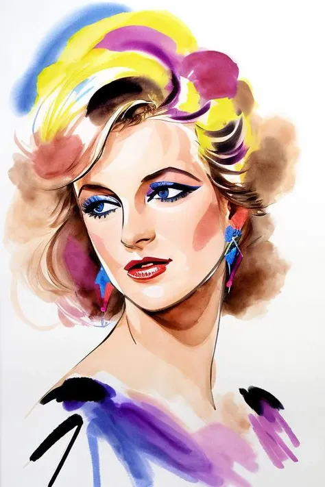 1girl (Princess Diana:0.75) colorful makeup best quality, masterpiece, (ink sketch by Franz Kline )