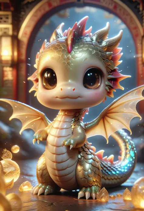 a close up of a small dragon with a gold crown