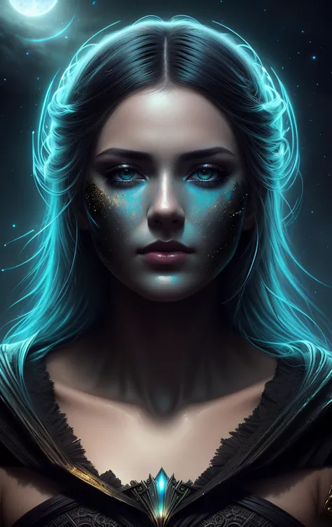 ultra detailed artistic photography, midnight aura, night sky, detailed gorgeous face, dreamy, glowing, backlit, glamour, glimmer, shadows, oil on canvas, brush strokes, smooth, ultra high definition, 8k, unreal engine 5, ultra sharp focus, art by alberto seveso, artgerm, loish, sf, intricate artwork masterpiece, ominous, matte painting movie poster, golden ratio, trending on cgsociety, intricate, epic, trending on artstation, by artgerm, h. r. giger and beksinski, highly detailed, vibrant, production cinematic character render, ultra high quality model, <lora:epiNoiseoffset_v2:0.5>