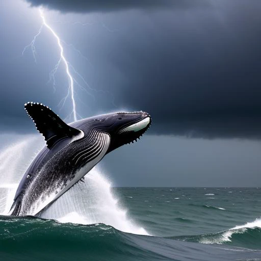 a humpback whale with sea snails on the tail, thunder storm, huge waves, 4k, photo, photography, detailed background, national geography, masterpiece, best quality, stormy night