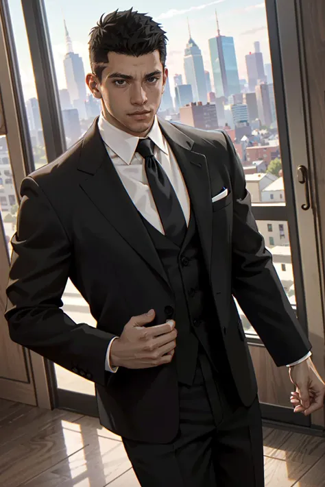 ((ultra detailed, masterpiece, best quality))
 <lora:MafiaLincoln:0.8>
MafiaLincoln, 1boy, solo, buzz cut, brown eyes, muscular, Within a luxurious penthouse, black-tie eveningwear, panoramic skyline views, leaning against floor-to-ceiling windows with a d...