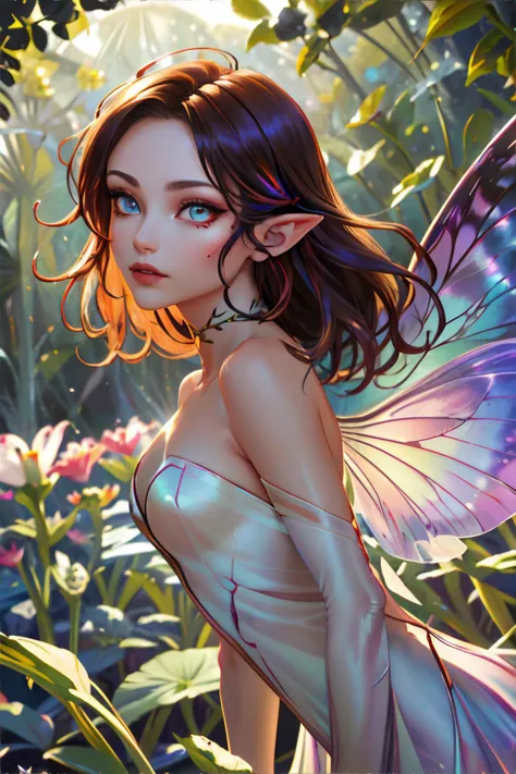 <lora:faeia-edg:1.00>, edgFae, fairy woman wearing edgFae style, fairy wings, sky garden, heavens, rainbow, <clip:skip:2> || skin, hair, dress, flowers, fairy, masterpiece, 8k, high resolution, shallow depth of field, sharp focus