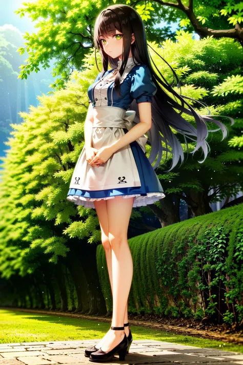 (masterpiece, highres, best quality:1.2)
<lora:AliceMadness:0.8>
AliceMadness, 1girl, solo, long hair, black hair, green eyes, full body, standing in front of a beautiful landscape