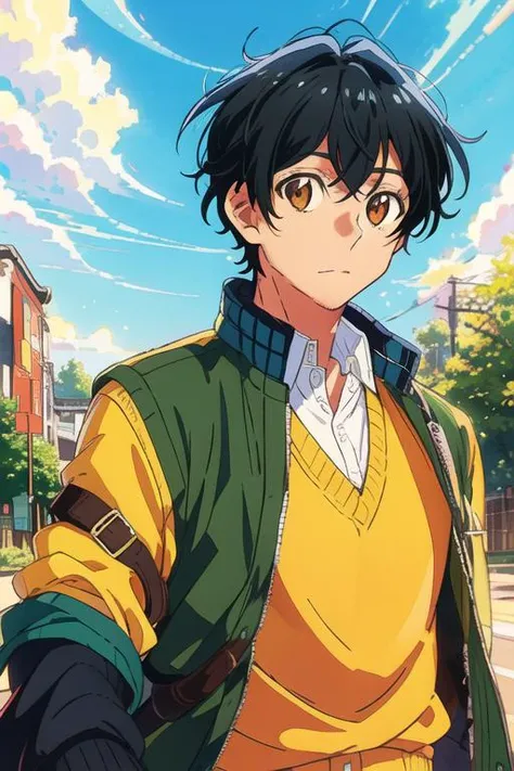 masterpiece, best quality, illustration, 1boy, solo, male focus, looking at viewer, upper body, , <lora:yoshikazu_miyano:0.70>, yoshikazu_miyano, black hair, brown eyes, jacket,