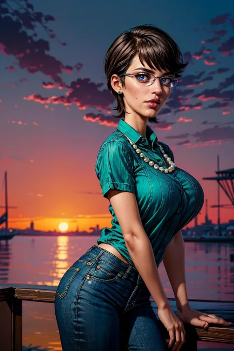 (ultra realistic,32k, masterpiece:1.2),(high detailed skin:1.1),( high quality:1.1),
<lora:charlene_doofenshmirtz:0.8>charlene doofenshmirtz,pout,1girl, solo, glasses, breasts, necklace, jewelry, pants, short hair, black hair, capri pants, lipstick, shirt,...