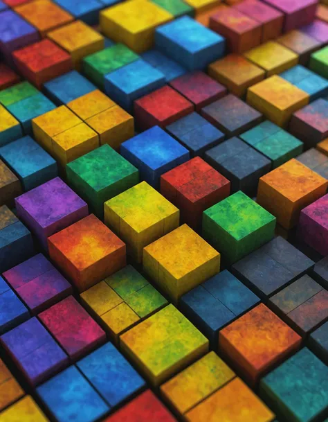 a close up of a colorful background of cubes with a black background