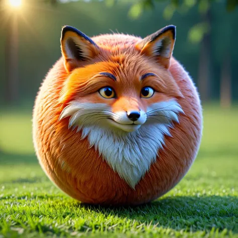 a close up of a stuffed fox sitting on a lush green field