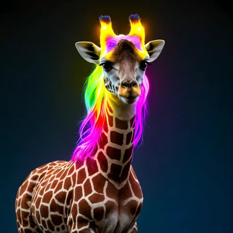 araffe with a rainbow mane and a black background