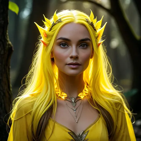 a close up of a woman with yellow hair and a crown