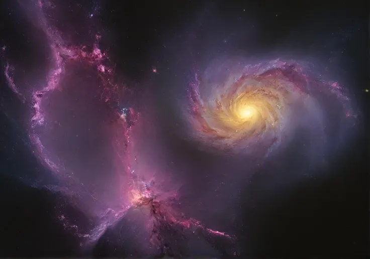 two spiral galaxy like objects in the sky with stars