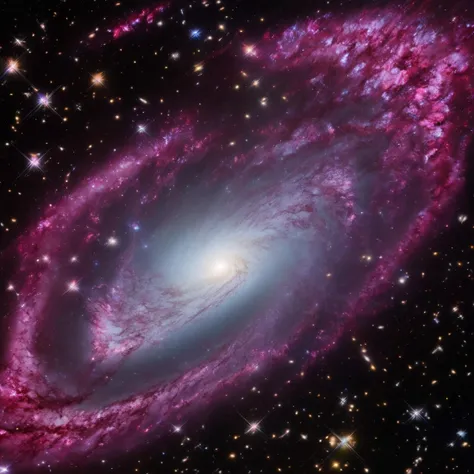 a close up of a spiral galaxy with a bright purple center