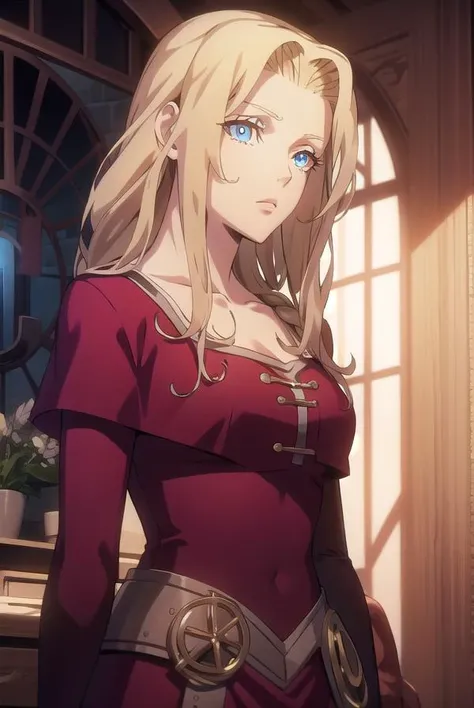 lisatepes, <lyco:lisatepes-lyco-nochekaiser:1>,
lisa tepes, long hair, blue eyes, blonde hair, hair over shoulder, 
BREAK dress, red dress, long sleeves, skirt, long skirt,
BREAK looking at viewer,
BREAK indoors,
BREAK <lyco:GoodHands-beta2:1>, (masterpiec...