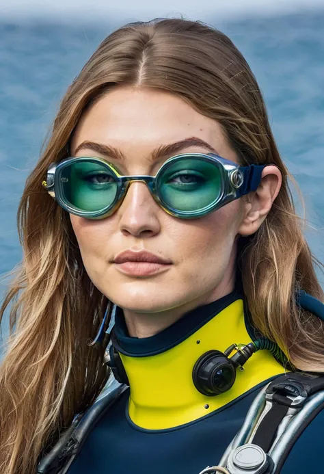 a photo of Gigi Hadid, wearing a diving suit, slight smile, looking at the viewer, best quality <lora:gigihadid_SDXL_v1_1:0.75>