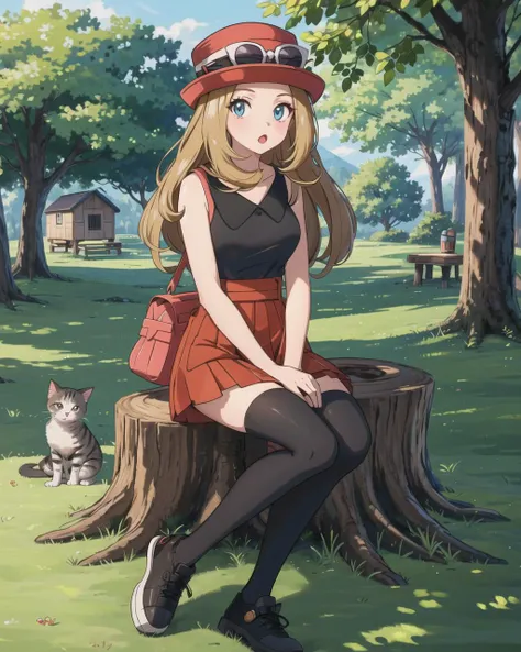 (masterpiece:1.5), illustration, 4k, 8k, (high quality:1.1), highly detailed, detailed face, HDR, vivid colors, natural lighting, pretty eyes, beautiful face, 1girl,  <lora:pokemonSerenaGameSD15_v2:0.6>, character_pokemon_serena, hat, eyewear on headwear, ...