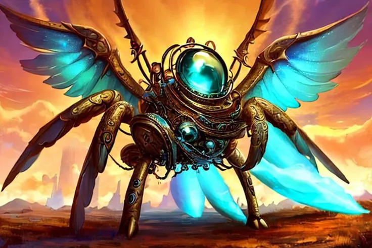 a close up of a large spider with wings on a desert