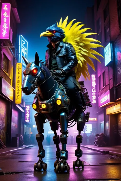 Abstract Illusionism, Guilt, Suffering, Dichromatic, Victorian Gothic Art (Hyperreal:1.4),
(full body:1.65) raw, dynamic, vibrant, cinematography
Post-Apocalyptic real life asuma SAO, Riding a robotic chocobo through a neon-lit city, graffiti art, holding ...