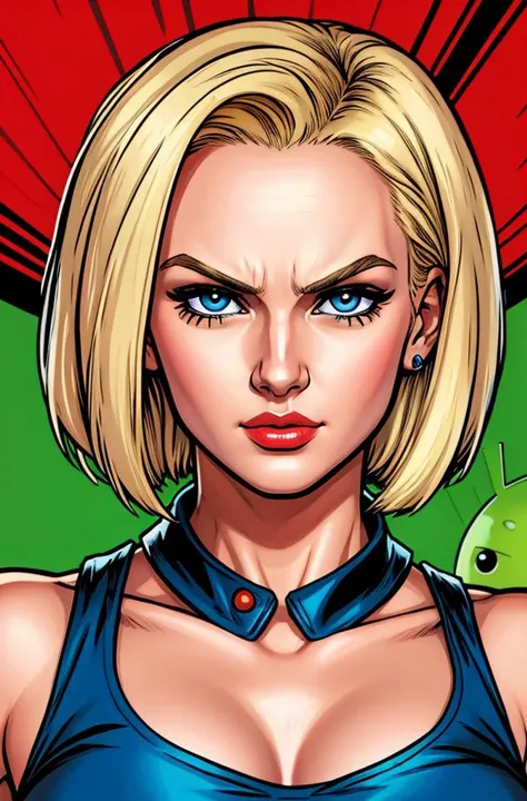 ((comics style)), face and bust portrait of android 18, best quality, masterpiece