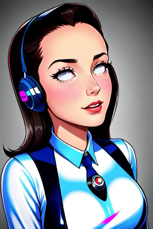 a close up of a cartoon of a woman wearing headphones