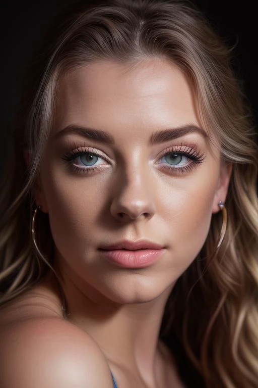 a woman with long blonde hair and blue eyes posing for a picture