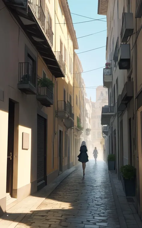 (sexy fashion photo style of [Cathleen McAllister|Ilya Kuvshinov|Loish|Daniela Uhlig|Ross Tran]:1.2),  (style of Fan Ho), [vibrant Lisbon lightplay:urban texture:0.8] composition, capturing a mesmerizing moment of a woman moving through a narrow alley in L...