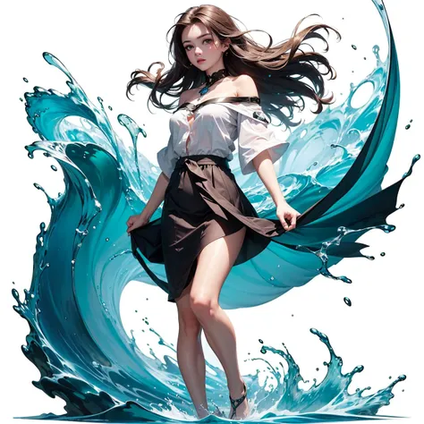 (white background:1.5),(circle:1),Gacha Splash fantasy,high quality fingers,normal hands,detailed fingers,masterpiece,(22 years old woman),medium breast,small waist,brown flowing hair glamour,(green glowing eyes),beautiful face,perfect illumination,beautif...