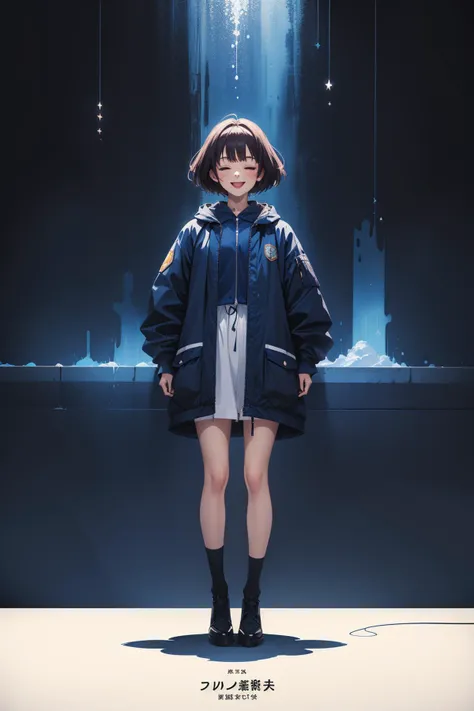 anime opening,(1girl),solo,a dreamscape aesthetic in Cobalt blue theme atmosphere,mosaic background,happy,floral,(wallpaper style),movie trailer,cinematic,screencap,still shot,true perception,comfortable,