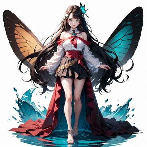 (white background:1.5),(circle:1),Gacha Splash fantasy,high quality fingers,normal hands,detailed fingers,masterpiece,(22 years old woman),medium breast,small waist,brown flowing hair glamour,(green glowing eyes),beautiful face,perfect illumination,beautif...