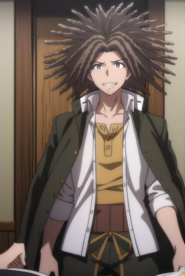 yasuhirohagakure, <lora:yasuhiro hagakure s1-lora-nochekaiser:1>,
yasuhiro hagakure, bangs, brown hair, (brown eyes:1.3), male focus, facial hair, dreadlocks, smile, grin,
BREAK shirt, collarbone, jacket, white shirt, open clothes, collared shirt, open jac...