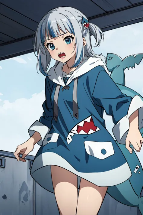 (masterpiece, best quality),  intricate details
 gawr gura, shark girl, shark tail, shark print, blue hoodie, sharp teeth, animal hood, shark hair ornament,  <lora:gawrGuraHololiveAll_v4AllOutfits:0.8>
 kyoani haruhi style,  <lora:kyoani_haruhi_style_offse...