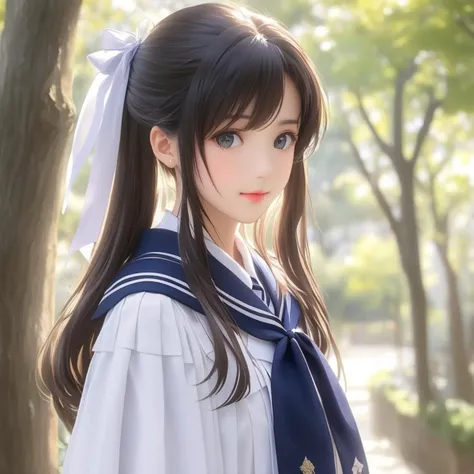 anime girl with long hair wearing a sailor outfit and a blue tie