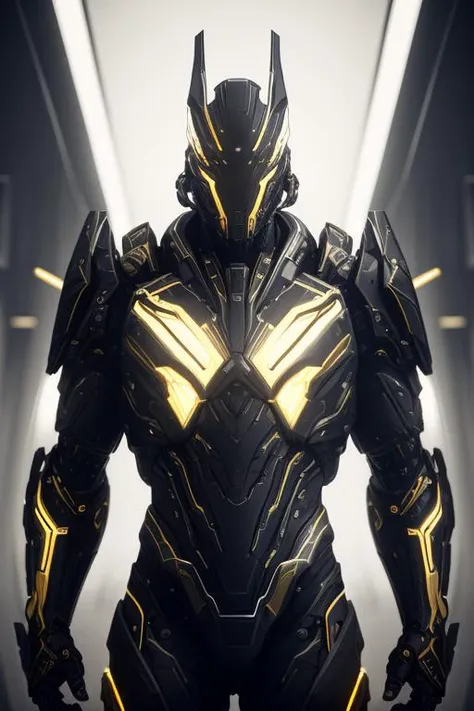 best quality, cgunity, 8k, raw photo of (beautiful:1.2) cyborg man, warframe style, black gold, ultra detailed, ambient light, v...