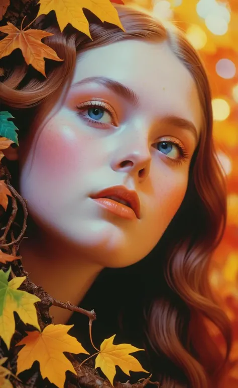 (by Brandon Mably:1.0) , Airbrush painting, portrait, professional, Rule of Thirds,close up of a (22yo of Gluttony:1.3) , it is very Glowing, fall roots, Panorama, Classical, Fairy-Tale, 70s Art, specular lighting, 800mm lens, Fujifilm Superia, delicate, p...