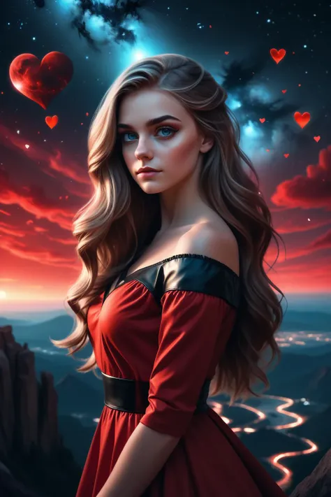 (designed by Ross Tran:0.9) , Digital painting, grand, wide angle of a"Nature Love, Sky Beauty", it is Complementary, Celestial equator background, at Nighttime, Sharp and in focus, Regret, Accent lighting, telephoto lens, Monochrome, absurdres, UHD, smoot...