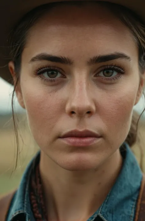 photograph close up portrait of Female Rancher, serious, stoic cinematic 4k epic detailed 4k epic detailed photograph shot on kodak detailed bokeh cinematic hbo dark moody,realistic,skin pours,