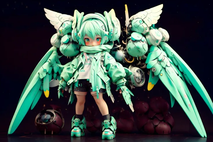 1girl,miku,figure,mechagirl girl,color+mechanical wings,mechanical wings,
<lora:figure:1>  <lora:mechagirl_v1a:0.4> <lyco:[LoRa] Gigantic Booster Wings Concept V2:1.0>