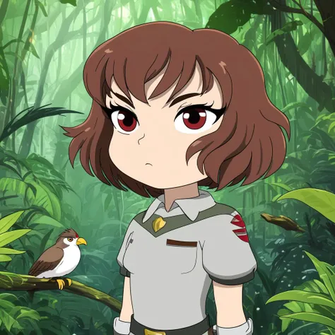 intricately detailed anime artwork of birdgirl, in a rainforest, beautiful eyes, chibi