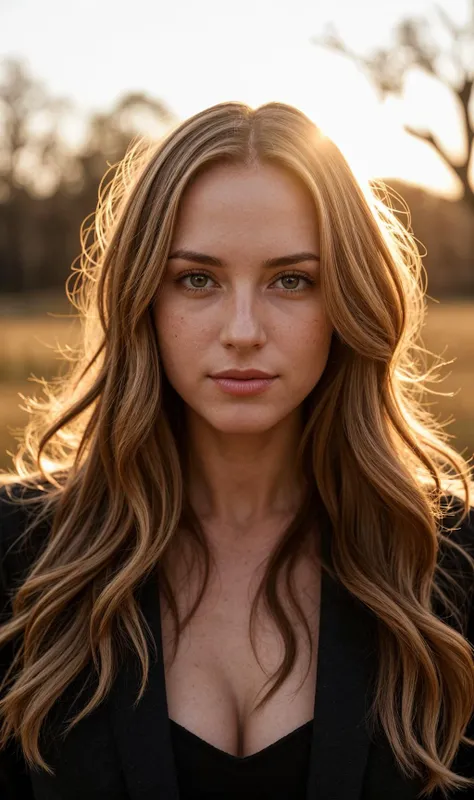 close up of a beautiful swedish woman, outside, natural lighting, golden hour