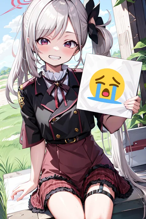 anime girl with a sign with a smiley face on it