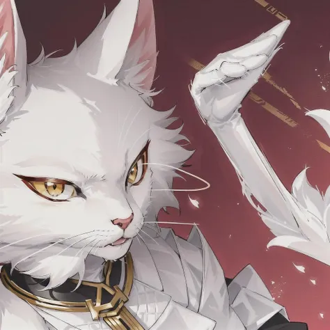 anime cat with sword and armor on red background